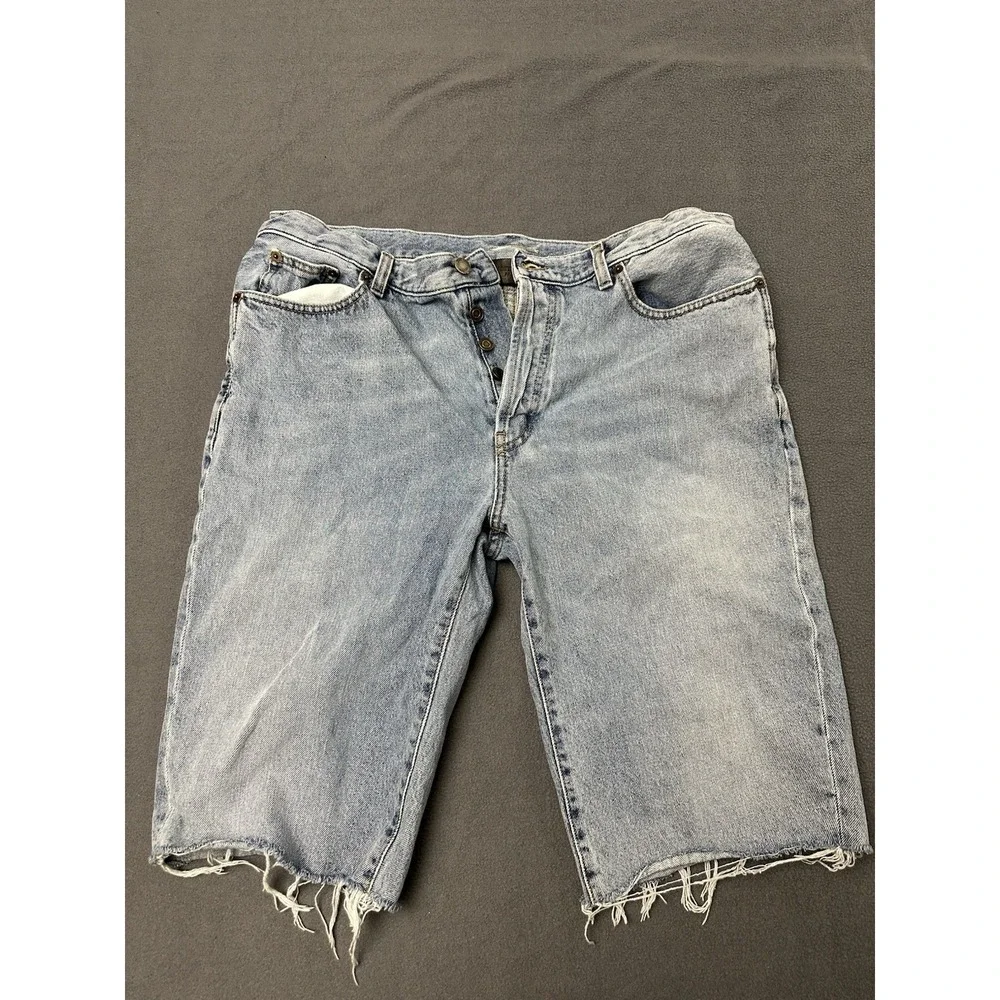 Saint Laurent Denim Distressed Shorts Jorts Size 34 Button Fly Blue Denim